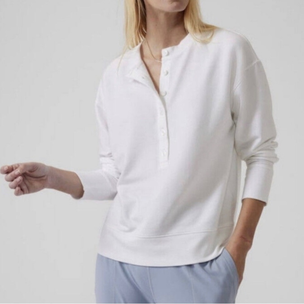 Athleta balance henley sweatshirt white Small P oversized pullover sweat…